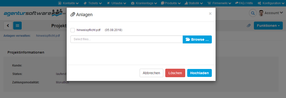Anlagen Modal