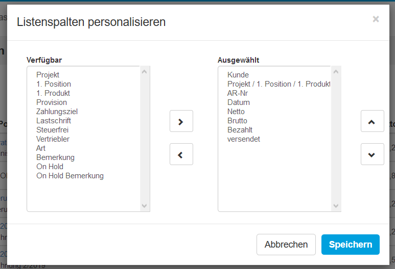 Listenspalten personalisieren